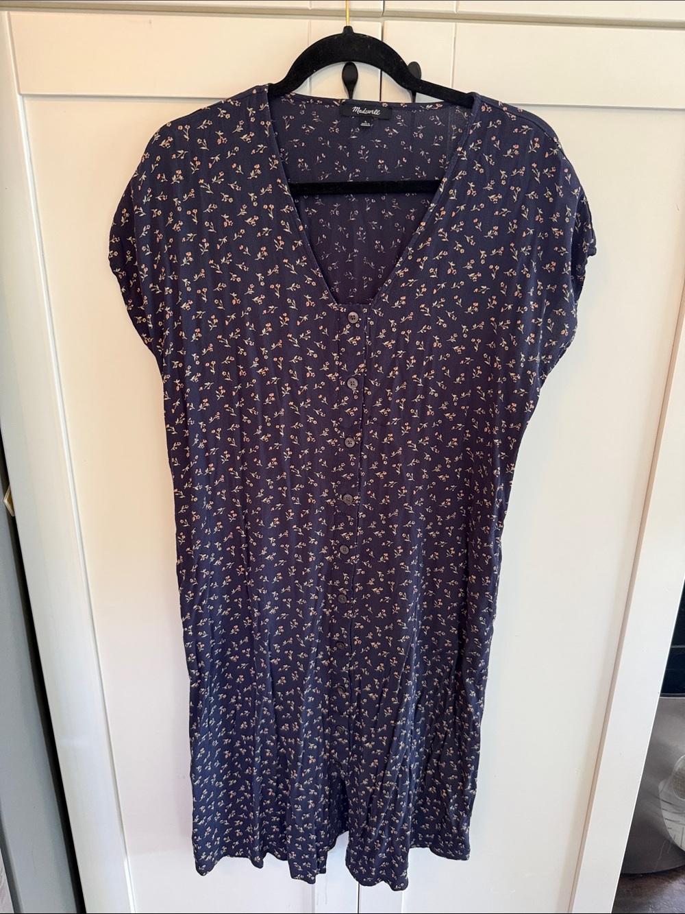 Madewell Navy Floral V-Neck Button-Down Dress - Picture 2 of 10